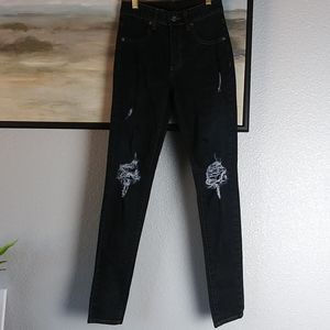 Carmar Dark vintage Denim Mid Rise Distressed Skinny Jeans Size 24